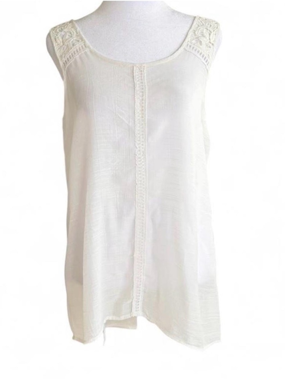 Spense Cream Sleeveless Crochet-Trim Tank